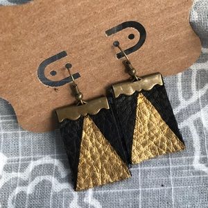 Black & gold leather earrings